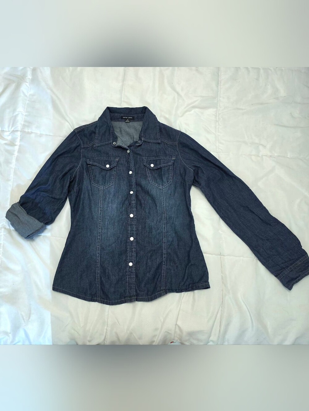 New Look Women's Dark Blue Denim Button-Up Shirt